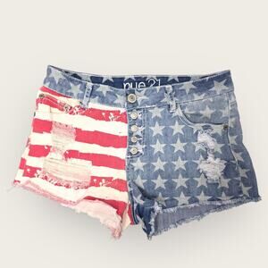 American Flag Shorts Womans Sz 7/ 8 Cutoff Distressed Denim USA Rodeo Festival